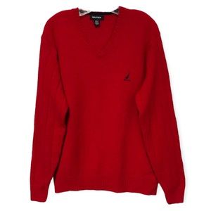 Nautica Classic Wool Blend V-Neck Red Sweater